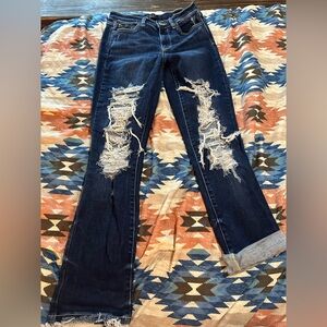 Judy Blue Dark Blue Distressed Straight Leg Jeans